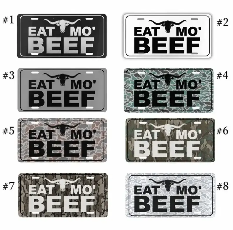 Vintage Eat More Beef Camo License Plate - Custom Camouflage Design for Car & Truck - Unique Vanity Plate for Hunters, Outdoor Enthusiasts & Nature Lovers - Durable, Stylish Tag