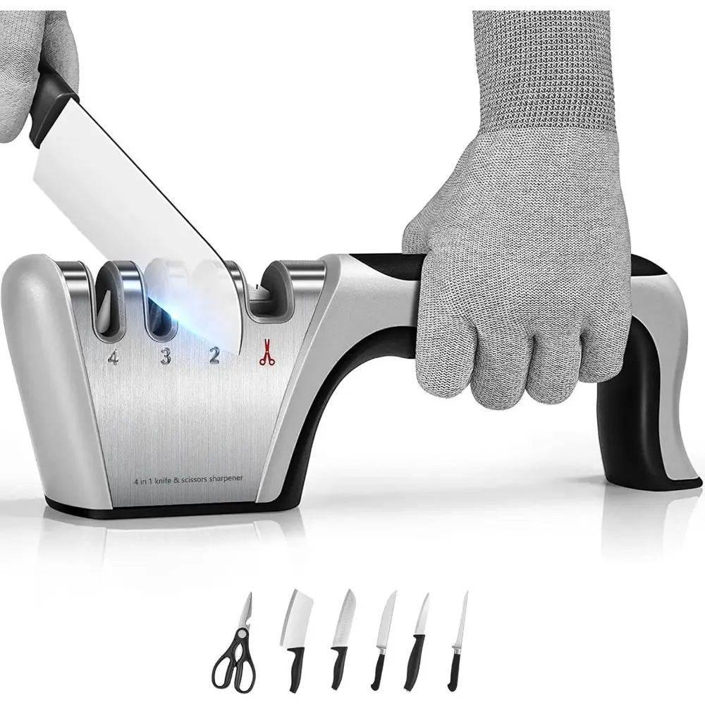 4-in-1 knife sharpener [4 stages], original quality polishing blade, the best kitchen tool for paring knives, steel knives and scissors, Versatile Sharpening Tool for Blades Fathers Day Gift