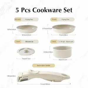 Redchef Non Stick Pots and Pan Set, Ceramic Cookware Set with Removable/Detachable Handle, Nonstick Induction Cooking Pan Set-Stackable for RV Camping, Non Toxic PFAS PFOA Free, Dishwasher Oven Safe
