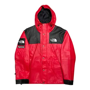Supreme x The North Face Leather Mountain Parka Jacket Red Black White