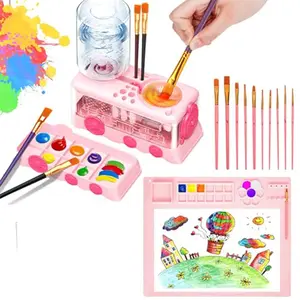 2026 Upgraded Palette-Style Paintbrush Cleaning Tool with Brush Washing Cup, Circulating Water Art Supply, Art Materials, Suitable for Acrylic, Watercolor, Equipped with Silicone Mat and Paintbrushes, Painting Tool Set for Beginners and Artists