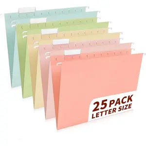 25-Pack Pastel  File Folders, Letter Size with 1/5-Cut Tabs, 35 Transparent Label Cards, 50 Sticker Labels- Office & Filing Cabinets