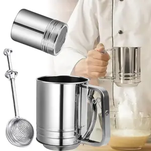 Stainless Steel Handheld Flour Sifter - Fine Mesh Sieve, Perfect for Sugar, Spices & Dry Ingredients - Easy One-Handed Operation, Dishwasher Safe - Essential Kitchen Gadget for Home Bakeries & Food Trucks, Sifter for Baking kitchen utensil