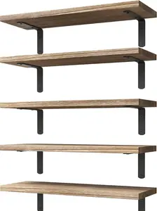 Wood Floating Shelves Set of 6, Shelves for Wall Decor, Farmhouse Shelf for Bedroom, Bathroom Storage Shelves, Book Shelves for Living Room - Rustic Brown
