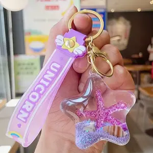 Fashion Starfish Sand Bottle Keychain, Cute Floating Key Ring for Women, Random Color, Elegant Hanging Decoration, Keychain for Bags