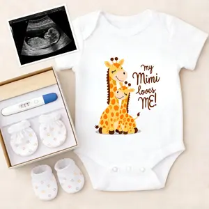 Soft Baby Bodysuit Giraffe Family Print 100% Pure Cotton Non-Irritating Snap Closure Breathable Stretchy Perfect For Gifting & Everyday