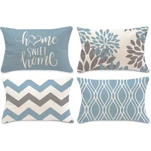 Blue Geometric Pillow Covers 12x20 Set of 4,Decorative Aqua Boho Couch Throw Pillow Cover for Sofa Bedroom, Farmhouse Cushion Case Outdoor  Decoration(Blue Aqua)