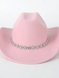 Women's Western Classic Cowboy Hat with Small Flower Sequins, Casual Trendy Hat, Fitted Punk Style Outdoor Jazz Cap, All Seasons Fashion Accessory