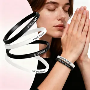 2PCS GOD IS FIRST BRACELET, IM SECOND Inspirational Bracelets for Men Women Christian Rubber Bracelets Engraved Bible Verses Cross Bracelet Faith Silicone Wristbands Jewelry, Baptism Gifts, Spiritual Reminder for Men, Women