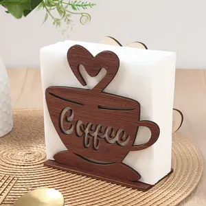 Wooden Coffee Cup Napkin Holder, Vintage Farmhouse Style Kitchen Napkin Organizer, Standing Decorative Paper Towel Rack, for Café Bar, Restaurant, Kitchen Counter