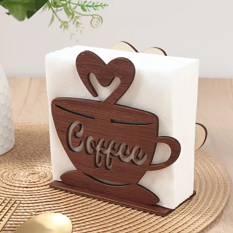 Wooden Coffee Cup Napkin Holder, Vintage Farmhouse Style Kitchen Napkin Organizer, Standing Decorative Paper Towel Rack, for Café Bar, Restaurant, Kitchen Counter