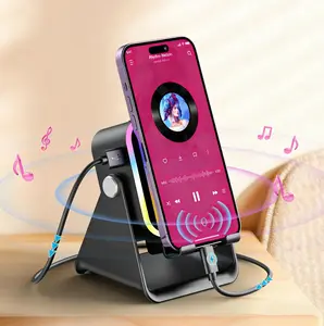 5-in-1 Wireless Induction Speaker Phone Stand，360° Adjustable，Power Bank，RGB Ambient Light，Universal Gift for Men Women