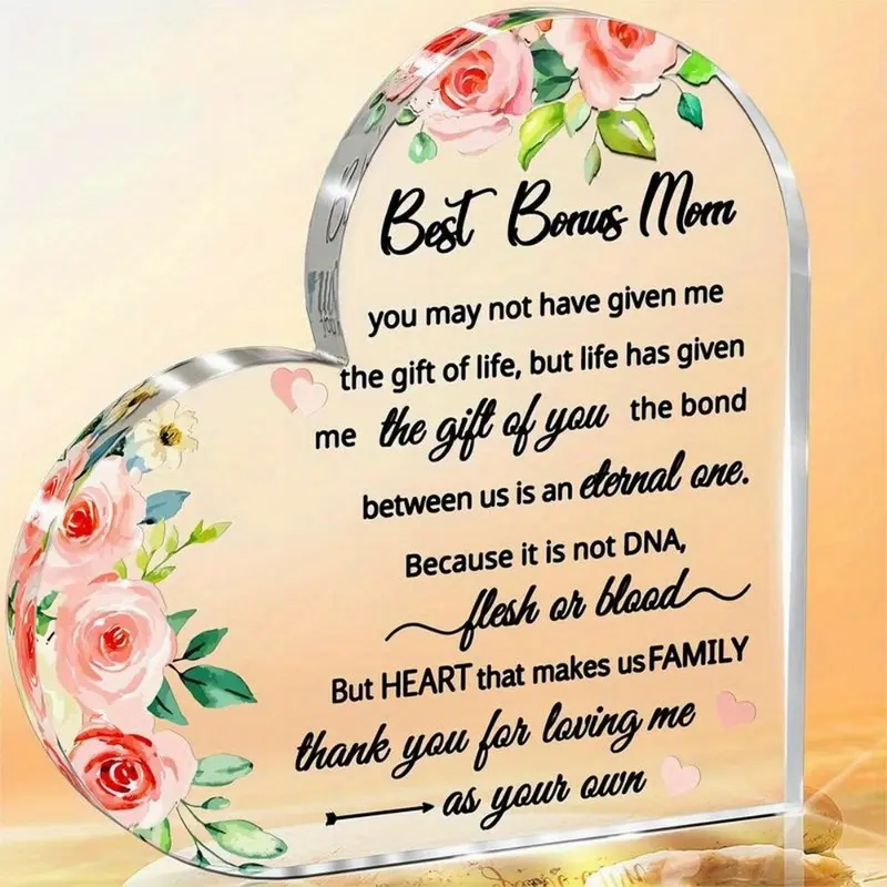 Stepmom Gift - Clear Acrylic Heart Keepsake Paperweight for Bonus Mom/Second Mom - Mother's Day & Birthday Present from Stepdaughter/Stepson,Decoration Items