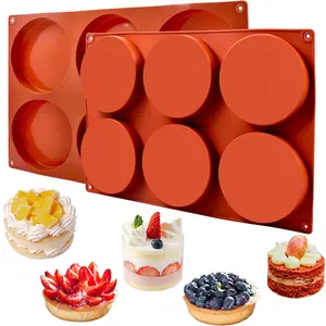 2 Pack Large Silicone Molds for Baking Non-Stick 6-Cavity Round Silicone Baking Mold for Whoopie Pie Pan, Corn Bread, Candy, Eggs, Muffin, Soap