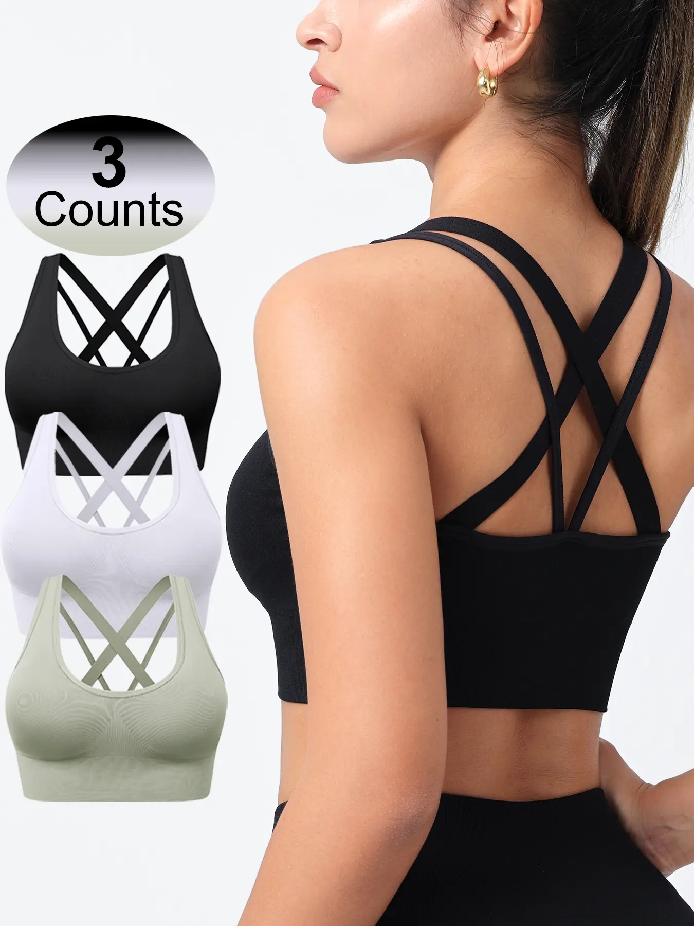 Women's  Solid Criss Cross Wireless Sports Bra, Comfortable Detachable Chest Pad Sports Bra for Yoga Gym Workout, Ladies Sportswear Clothing for All Seasons,Christmas Gifts for Women, Yoga Workout Activewear, Sporty Breathable Bras