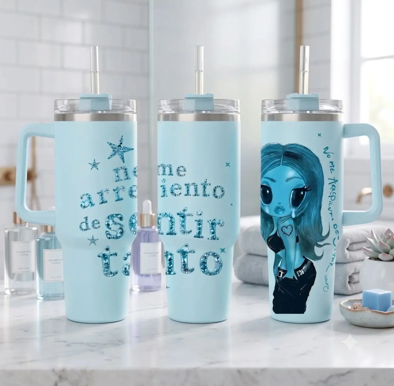 La Bichota No Me Arrepiento de Sentir Tanto Album 2026 Vacuum Insulated Tumbler with Lid and Straw - Stainless Steel Travel Coffee Mug Double Wall Hot & Cold Drink Cup Leakproof Portable