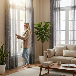 Curtain Club 4 Panels 34x84inch Multi-layered sheer fabric embroidered curtains, with vine-shaped patterns, top featuring a rod attachment style. Lightweight, soft texture and good light Suitable for use in kitchens,  L66,Sheer,Woven,Rod,Pocket,Curtains