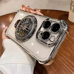 Transparent Anti-Drop Protective Phone Case with Airbag Protection, Rotating Gyroscope Stand, Fits iPhone 17 Pro Max, 17, 16 Pro Max, 15, 14 Series Aesthetic Accessories