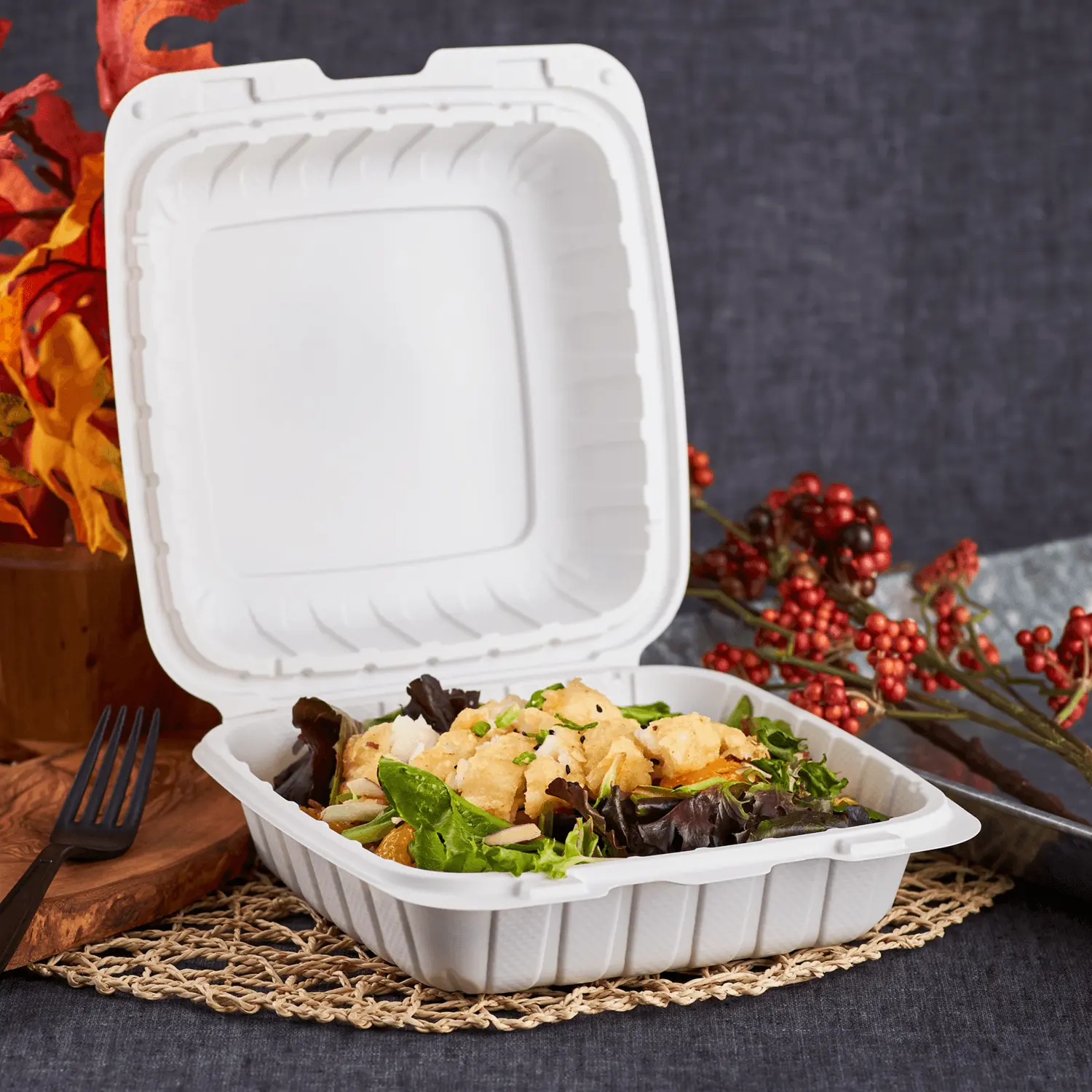 Karat Earth 8" x 8" Mineral Filled PP Hinged Container, White - 200 pcs