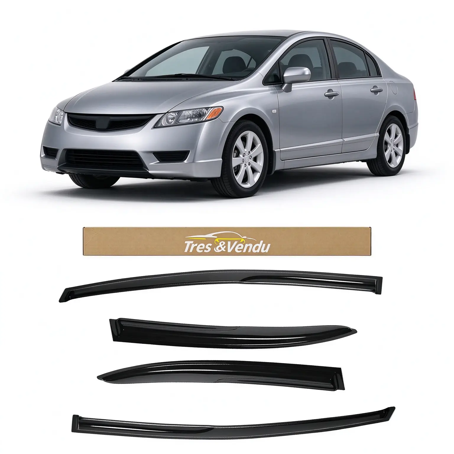 Tresvendu-For Honda Civic 4 Door Sedan 2006-2011，4X Out-Channel Window Visors,with Water Channels，Tape-on,Smoke# Rain guard# Rainproof#Sun Shade#UV Protection# Easy-Install # Vent Shades# Car Windshield# Car Weather Shields# Wind Deflector