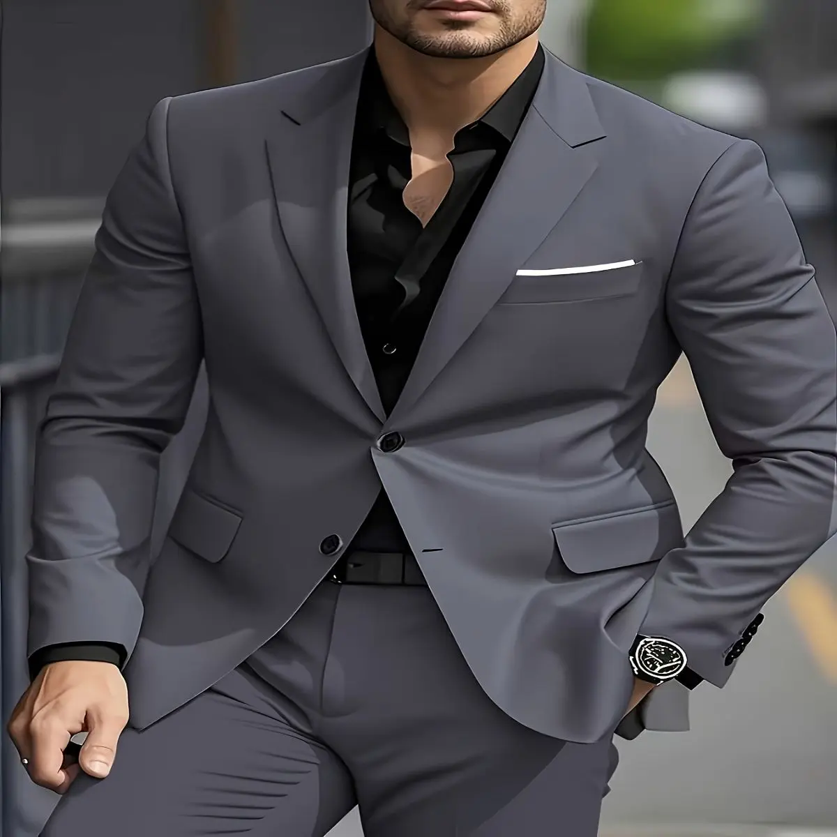 Men's Slim Fit Lightweight Business Blazer - Navy Blue, Double-Breasted Notch Lapel Jacket, Office, Wedding, Formal Events Coat Tailored Non-Stretch Fabric for Professional & Occasions Spring/Fall/Summer Suit Men