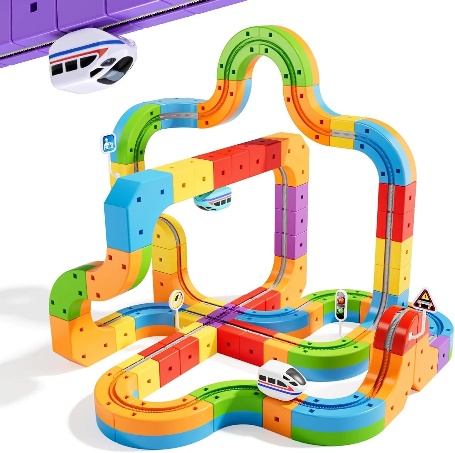 Electric Train Set for Kids Ages 4-7, Flexible Race Track Building Toys with Motorized Cars, 3D Embedded Layout Gravity-Defying STEM Gift for Boys and Girls Toddlers