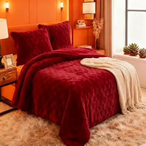 3 Pcs Taffeta Solid Comforter Set Borrego Blanket Set Front Side Taffeta Fleece Back Sherpa Fabric With Polyester Filler Suit For Bedroom All Season Use 2 Pillowshams + 1 Thick Comforter For Winter Thick Holiday Gift For Famliy Local Warehouse