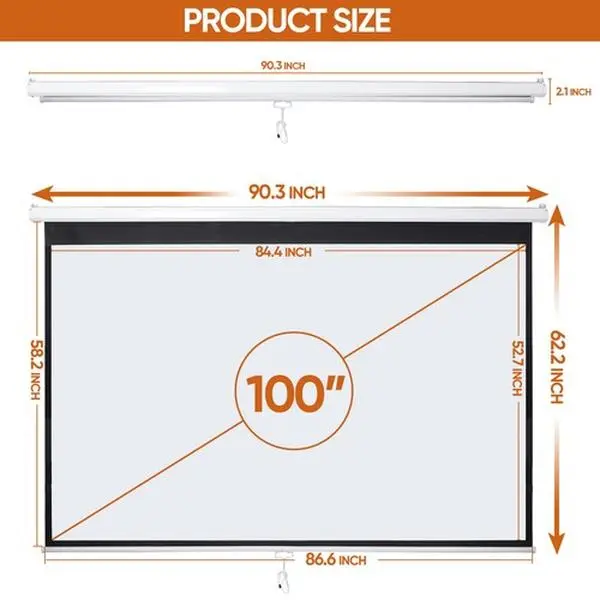 Zeny 100'' Projector Screen 16:10 4K HD Projector Movies Screen for Home Theater