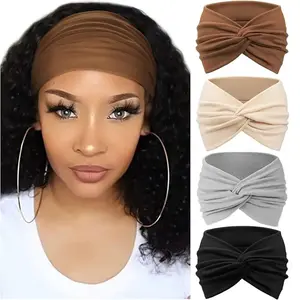 4 Pack Solid Color Wide Band Hairbands High Stretch SweatAbsorbing Hair Band Fashion Hair Accessories for Women &Girls in Multiple Colors