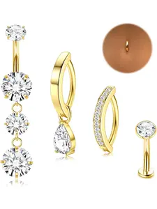 Gold Belly Button Ring - 14g Surgical Stainless Steel, Hypoallergenic Clicker Belly Button Piercings for Women, Body Piercing Jewelry, Cz Dangle Navel Rings in Silver Color and Hypoallergenic Cubic Zirconia