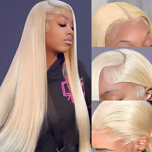 MIRELLE Straight 30 Inch 13x6 HD Lace Front Synthetic Wig 220% Density #613 Blonde Pre-Plucked 350°F Heat Resistant Anti-Shine Sweat-Proof Breathable for Parties Club Dancing Photo Shoots