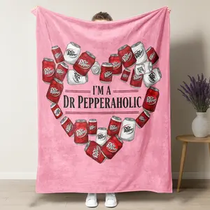 I'M A Dr P-epperaholic Pink Plush Blanket, DrPepper Can Heart Collage Graphic Soft Throw Blanket,Soft Comfortable Throw Blanket Warm Napping Blanket for Home Office Travel Outdoor Camping