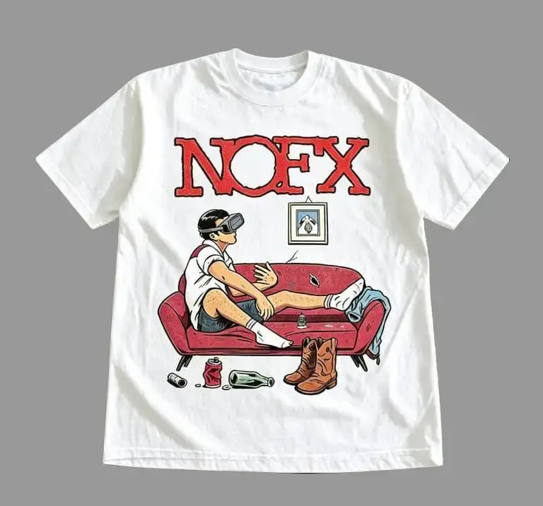 [ SALE OFF 50%] New NOFX Retro Couch Graphic White Punk Band T-Shirt Retro 90s Skate Punk VR Gamer Graphic Tee