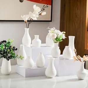 White Bud Vases, Vase Set of 12, Mini Vases for Fresh and Dried Flowers, Home Decor, Pottery Table Centerpiece