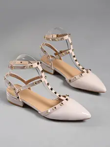 Women's Stylish Studded High Heels, Sexy Fashion Pointed Toe Buckle Strap Low-Heel Shoes for All Seasons, Footwear