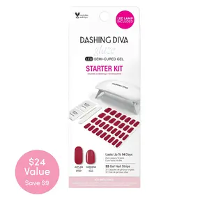 DASHING DIVA Hot Tamale Semi-Cured Gel Starter Kit - Deep Red Nails with LED Lamp Included, Long-Lasting & Easy DIY Salon-Quality Manicure at Home