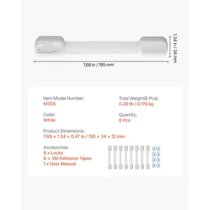 VEVOR Child Safety Strap Locks, 8 Packs Adjustable Baby Proofing Cabinet Locks, 3M Adhesive Cabinet Drawer Door Latches, No Drilling Required, for Fridge Dishwasher Toilet Seat Cupboard Oven Trash Can