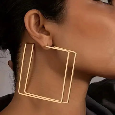 1 Pair Square Hollow Out Design Hoop Earrings, Fashionable Jewelry, Trendy Jewelry Accessories For Party, Daily Clothing Decor For Girl and Women, Statement Earrings