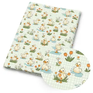 1pc Cute Duckling Print Fabric - 59 X 19.68 Inches (150 X 50 Cm) Pre-Cut Polyester Fabric with Duck, Flower And Gingham Patterns - Suitable for Sewing, Scrapbooking, Tablecloths And Crafts