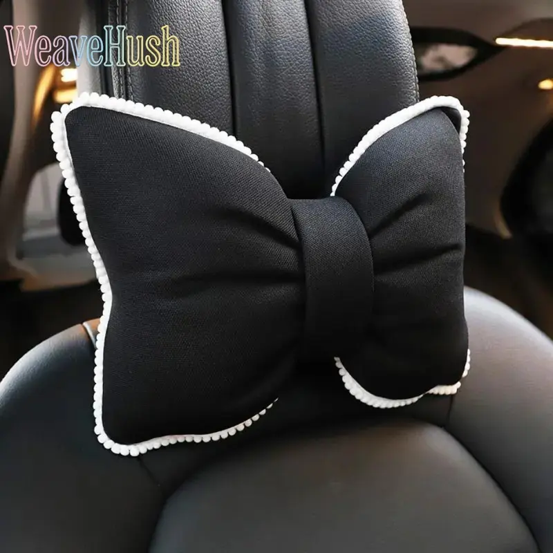 1pc 2026 New Cute Bowknot Look Non-Woven Neck Pillow - Soft Breathable Removable Washable Cover, Comfortable Universal Seat Head Support, Women's Stylish Accessory, Cute Car Upgrade, Car Seat Attachment