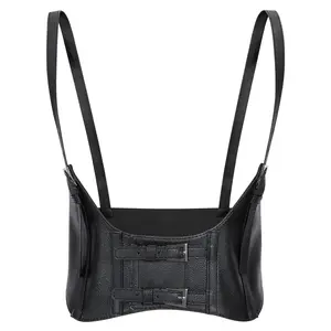 JASGOOD Women Faux Leather Corset Waist Belt Elastic Wide Underbust Corset Lace-up Steampunk Waspie Belt For Halloween