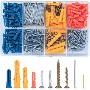 360 Pcs Drywall Anchors and Screws and Nails Kit, Chipboard Wall Fish Type Wall Plugs, Plasterboard Mount Flat Head Self Tapping Fixings Wood Plugs and Screws and Nails PIANKEKE