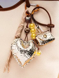 Luxury Gold PU Leather Heart Keychain & Mini Bag Coin Purse Keyring for Women Men-Stone Pattern Heart & Coin Pouch Bag Pendant Key Chain,Braided Woven Rope Beaded Charms Lanyard Bag Hanging Rope Purse Charm Keychain Accessories Car Key Ring Ornament Gift