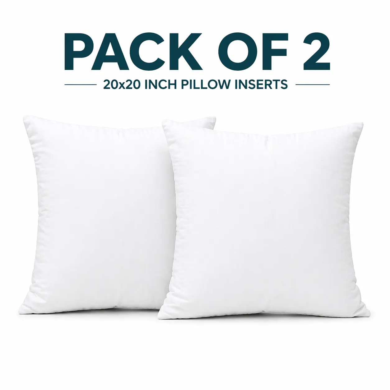 White Cushion Inserts - Pack of 2, Durable PP Cotton, Breathable Brushed Fabric, Home Decor Pillow Inserts for Beds, Sofas, Breathable Fabric