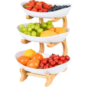 3 Tier Fruit Bowl for Counter, Serving Trays for Party, Fruit Basket Plastic Serving Bowls with Stand, Dessert Display Holder Vegetable Storage, Snack, Nuts, Kitchen Fruit Rack Organiser