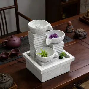 Creative Three-Tier Waterfall Ornament, Circulating Water Fountain for Living Room, Entrance Hall, Office Desk, Wealth Attraction Water Scene