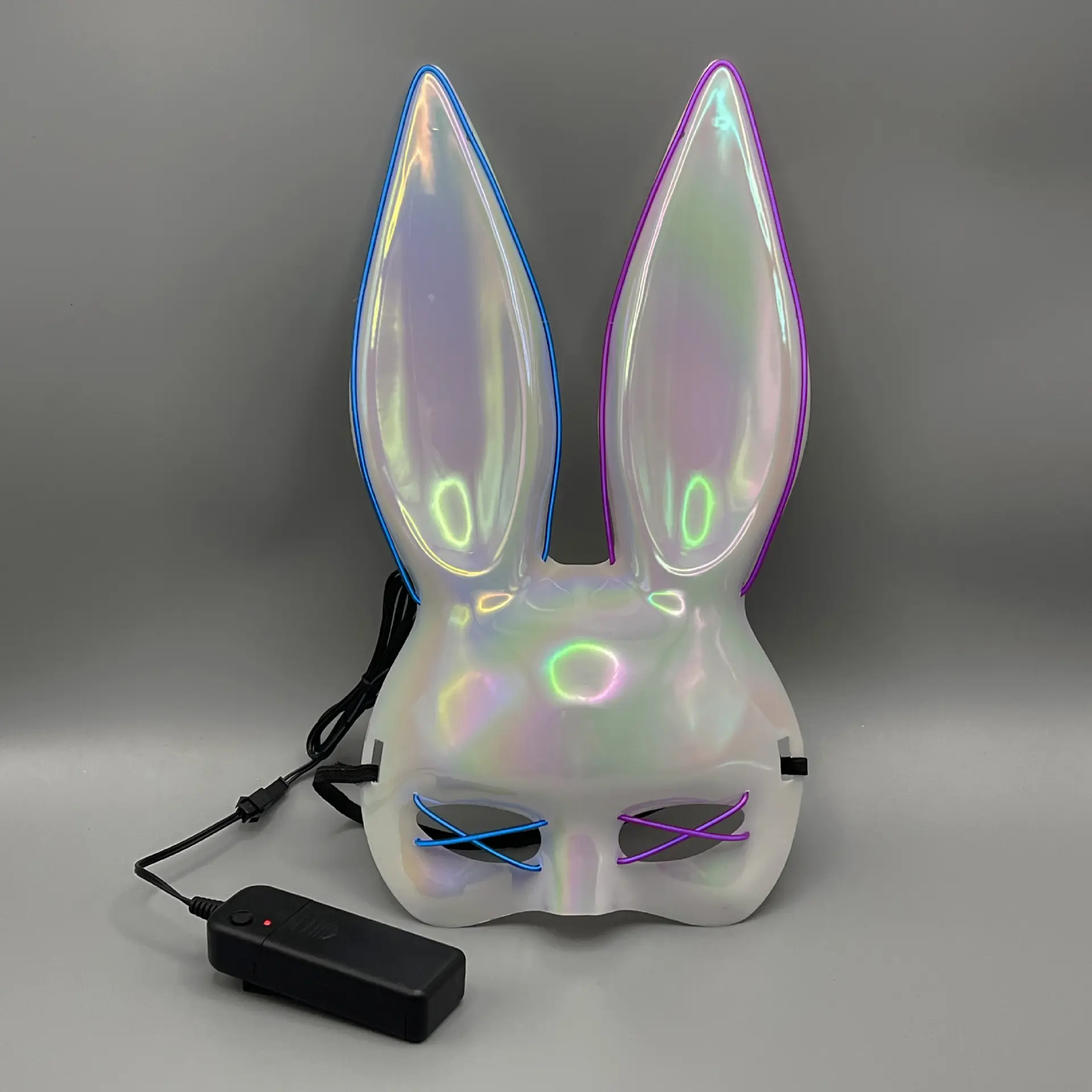 Halloween Mask LED Light Up Bunny Mask Purge Realistic Movie Cosplay Halloween Cosplay Party White Mask for Masquerade Parties Halloween Costume Accessory