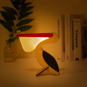Wooden Acrylic Penguin Decorative Table Lamp, LED Warm Light Nightlight for Bedroom, Desk, Shelf, Perfect Gift for Christmas, Valentine's Day