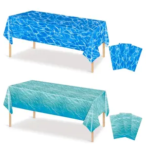 Sea Wave Tablecloth 54x108Inch Water Ripple Plastic Tablecloth Ocean Mermaid Party Table Cover Summer Beach Pool Birthday Decors