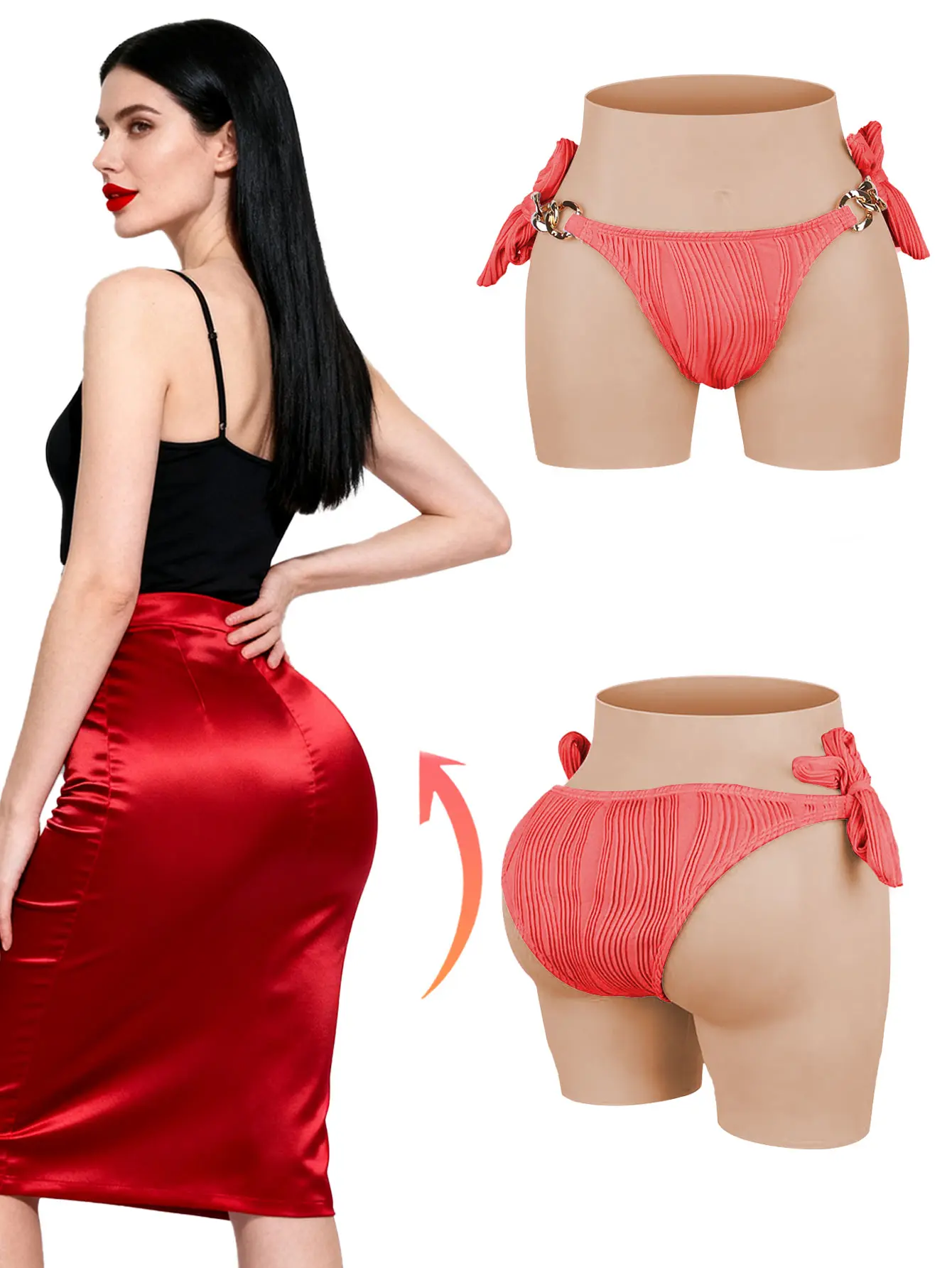 Women's Comfortable Silicone Butt Lift Shapewear Shorts, Tummy Control Sports Pants with 56cm-115cm (22.04"-45.27") Waist Range, 0.39" (1.0cm) Thickness for Fashionable Crossdressers